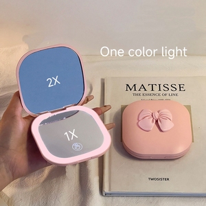 Portable Small LED Folding Vanity <strong>Mirror</strong> 1X/2X/3X Pink <strong>White</strong> Bow - Product Image 6