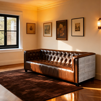 Banc de canapé en cuir industriel de qualité supérieure, cadre en bois, design moderne du milieu du siècle, dossier capitonné en éponge, cuir véritable, salon, hôtel