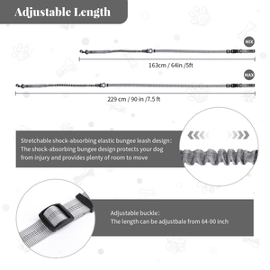 跑步遛狗用免提狗绳，防拉防震弹力腰带，反光，带汽车安全带扣 - Product Image 3