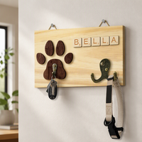 Décoration d'intérieur, Cadeaux pour animaux de compagnie, Porte-laisse mural en bois pour l'entrée, Porte-clés, Organisateur de colliers pour chiens avec lettres Scrabble