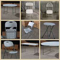 Table pliante blanche ronde lisse pour fête de mariage en gros Événements en plein air Tables rondes pliables simples pour événements de mariage