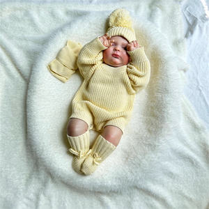 ชุดรอมเปอร์ถักสีทึบ1ชิ้นสำหรับเด็กทารกเด็กผู้ชายเด็กผู้หญิงหมวกบีนนี่ถุงเท้าบอดี้สูทสำหรับเด็กวัยหัดเดิน - Product Image 4
