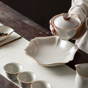 Ru Kiln Ceramic Teapot Stand Hexagonal Petal Beige Crackle Glaze For Kung Fu <b>Tea</b> <b>Sets</b> <b>Tea</b> Tray - Product Image 2