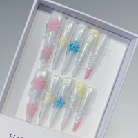Tacana 10 faux ongles à presser, longueur 5.0, forme Stiletto, effet Aurore 3D sculpté, haute qualité, couvrance totale, style French pour doigts