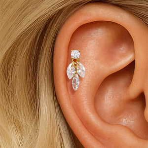 Barre de piercing à dos plat 1.2x6mm simple en argent sterling 925, avec pampille géométrique et zircon, boucle d'oreille à visser, bijou - Product Image 5