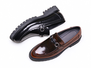 Mocassins pour hommes en cuir véritable brillant à boucle simple, à enfiler, à plateforme et semelle épaisse, chaussures habillées, décontractées et quotidiennes - Product Image 5