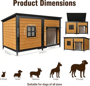 59" Extra <b>Large</b> Dog House Weatherproof Roof Outdoor Use Easy Install Clean Anti-Chewing Metal Fir Wood Frame for Dogs - Product Image 2