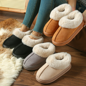 Zapatillas de plataforma de algodón para mujer, de doble uso, con forro de felpa, para invierno y otoño, para exteriores, con suela de EVA engrosada antideslizante, para uso doméstico. - Product Image 1