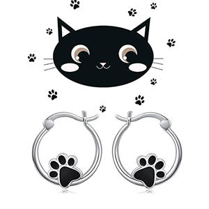 Orecchini a Cerchio con Zampa di Gatto in Lega d'Oro Bianco, Gioielli alla Moda per Donne, Regalo con Motivo Animale - Product Image 1