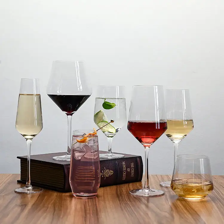 Conjunto de copos de vinho de haste longa com logotipo personalizado personalizado feito à mão, copos de vinho premium de cristal vermelho branco