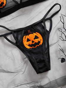 Mujeres <span class=keywords><strong>Sexy</strong></span> Calabaza <span class=keywords><strong>Bikini</strong></span> <span class=keywords><strong>Anime</strong></span> Devil Cosplay Disfraz Halloween Lencería Goth Arnés Sujetador y Panty Set - Product Image 6