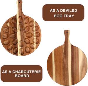 Vassoio per uova alla diavola 24 fori, vassoio per uova con diavolo in legno di Acacia reversibile, salumi rotondi spessi piatti per uova alla diavola - Product Image 3