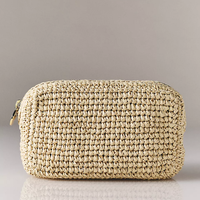 Sac de rangement pour peignes à cheveux personnalisés, essentiels de beauté pour les voyages, pochette en crochet pour soins de la peau, pochette tissée beige naturel doux, organiseur
