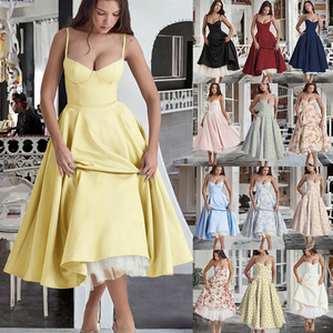 <span class=keywords><strong>Vestido</strong></span> de verano estampado de <span class=keywords><strong>corte</strong></span> <span class=keywords><strong>princesa</strong></span>, malla francesa grande, Sexy, hasta el suelo, correa de espagueti, técnica tejida de gasa, patrón sólido - Product Image 3