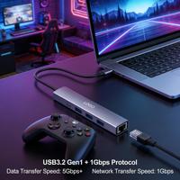 Docking Station USB-C 4-in-1, Hub USB 3.2 Gen1 dengan RJ45 Gigabit Ethernet untuk Laptop MacBook, Grosir OEM, Ready Stock