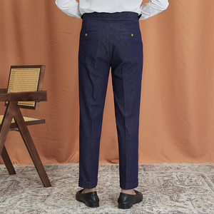 Pantalon de costume en jean droit italien décontracté Pantalon de costume rétro taille haute double plissé à boutons de <span class=keywords><strong>Paris</strong></span> pour hommes - Product Image 2