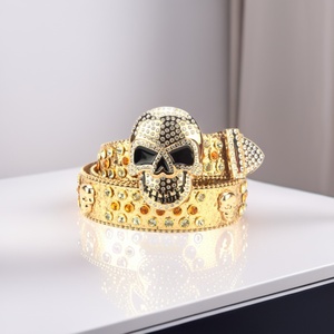 Ceinture Corset Crâne Strass Doré Style Punk Ceinture Ventre pour Hommes Femmes Quatre Saisons 2024 - Product Image 1