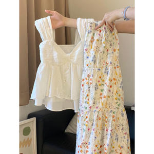 Ensemble deux pièces d'été pour femmes, haut sans manches, jupe florale, tenue décontractée en mousseline de soie respirante - Product Image 1