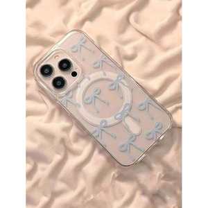 Funda magnética para teléfono Blue Bow para iPhone 15 Pro Max, transparente, de PMMA, con diseño en relieve, para mujer. - Product Image 3