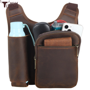 Tiding Men's Crossbody Bag Genuine Leather Tactical Shoulder Bag Dark <b>Brown</b> Adjustable Strap Outdoor Hiking Casual <b>Backpack</b> - Product Image 5