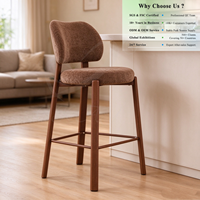 Tabouret de bar moderne OKAY avec dossier incurvé, coussin en tissu chenille, pieds en bois massif, couleurs au choix, chaise haute pour bar à domicile