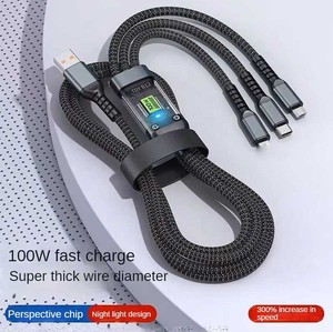 100W 3-in-1 Super Fast Charging Type-C Micro <strong>USB</strong> <strong>Cable</strong> 1m Nylon Braided Mobile Phone <strong>Power</strong> Supply Charger Wire Cord Phone <strong>Cable</strong> - Product Image 2
