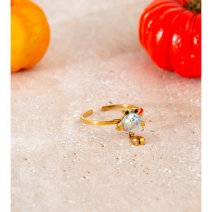 JINYOU 5149調節可能なオープン薄いリング夢のような色樹脂金属フクロウリング金メッキ付きステンレス鋼ジュエリー - Product Image 2