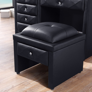 Luxury <strong>Contemporary</strong> Bedside <strong>Dressing</strong> <strong>Table</strong> with Mirror and Stool Black Leather Upholstered Dresser - Product Image 4