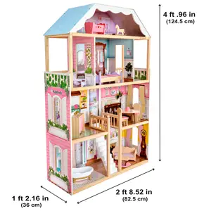 Suitable For Girls Wooden Magnificent Dollhouse With 14-Piece Accessory Furniture Set For 12-Inch Dolls For Wholesales