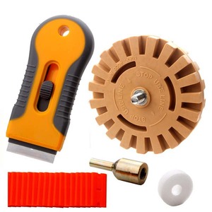 22 Pc Yellow Telescopic Scraper Glue Remover <b>Wheel</b> With 20 <b>Plastic</b> Blades For Automotive Window Tinting And Home Use - Product Image 3