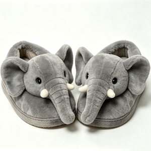 Pantuflas de elefante personalizadas, pantuflas de elefante de peluche, pantuflas de animales para el hogar, pantuflas de elefante grises, zapatos de elefante para el hogar - Product Image 1