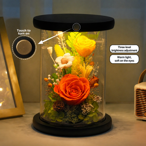 Bouquet de roses éternelles personnalisées sous cloche en verre avec veilleuse, lampe à <span class=keywords><strong>rose</strong></span> éternelle à commande tactile OEM/ODM, vente en gros d'usine - Product Image 1