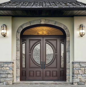 Entrée principale extérieure en bois massif moderne, imperméable, insonorisée, design arqué, entrée double arche extérieure personnalisée - Product Image 4