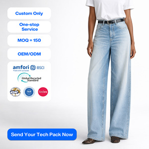 Jean large délavé taille haute pour femme SHENGFU, style vintage et décontracté, coupe ample, en denim léger - Product Image 1