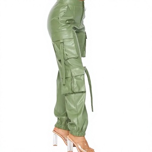 <b>Men</b> Mid Waist Eco-friendly Lightweight Canvas <b>Leather</b> Harem <b>Pants</b> Green Multiple Pockets Workwear Style Casual Winter Fit - Product Image 3