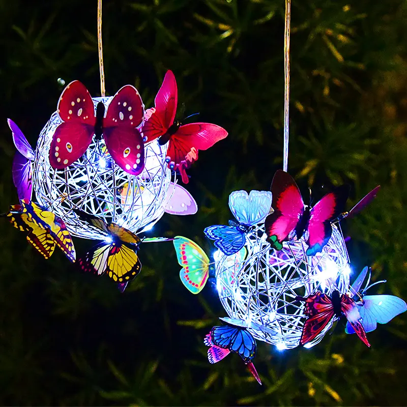 Waterproof Solar Powered Pin Butterfly flower LED landscape Lamp Colorful Hanging Auto Light For Courtyard FCC Certification