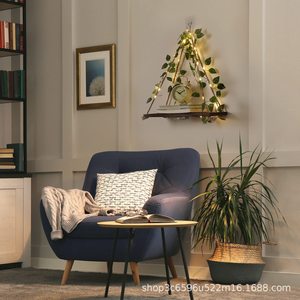 Nordic Style Triangular Wall <b>Shelf</b> With Led Lights And Vines Decorative For Living Room <b>Bedroom</b> - Product Image 1