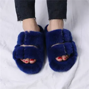 Zapatillas de piel de visón Real de invierno de lujo de alta calidad para mujer, sandalias cálidas de piel de lujo para exteriores de alta calidad