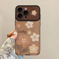 Coque de protection rétro style peinture à l'huile fleurs avec lanière et grande fenêtre pour Apple iPhone 17/16/15/14/13/12/11/pro/promax