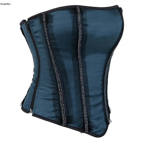 Bên zip có thể điều chỉnh korset của phụ nữ satin Gothic corselet thời trang lưới ren lớp phủ sequined Corset Top màu xanh hải quân với dây kéo - Product Image 2
