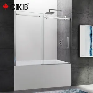 CKB 5年保修浴室哑光黑色拉丝镍铬无框滑动浴缸门