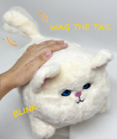 Jouet réaliste en peluche pour petit chat, yeux qui clignotent, queue qui remue, poupée mignonne de style dessin animé avec son simulé électronique