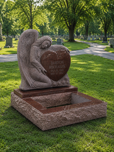 UNION STONE Bon Prix Pierre de granit rouge, Pierre tombale en forme de cœur d'ange unique, Monument funéraire au design unique pour cimetière - Product Image 6
