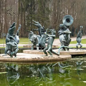 BLVE, decoración de jardín personalizada, estatuas de concierto de animales de bronce de Metal grande, escultura de fuente de agua Musical para exteriores