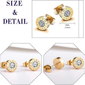 Bijoux de mode en gros 18k or Cz chiffres romains boucles d'oreilles en acier inoxydable classique Vintage boucles d'oreilles - Product Image 2
