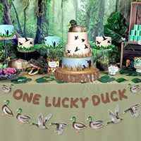 Entenjagd-Erstgeburtstagsdekorationen: „One Lucky Duck“-Banner und Entengirlande für Jungen – Partyzubehör zum 1. Geburtstag