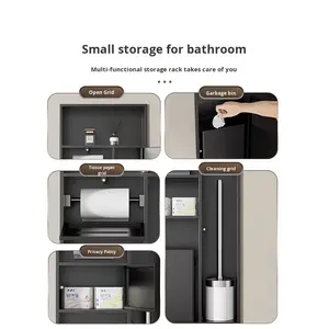 Portarrollos de Papel Higiénico de Acero Inoxidable 304 Integrado, Diseño Moderno de 2 Niveles, Estante de Almacenamiento Oculto, Estante para Escobilla de Inodoro - Product Image 3