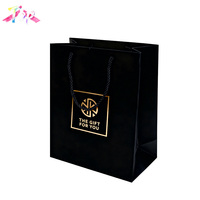 Sac en papier noir de luxe fait main, écologique, avec poignées en corde de coton, logo imprimé estampé or, personnalisable, pour cadeaux