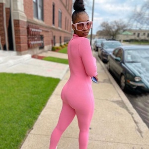 Combinaison moulante sexy pour femme, couleur unie, taille haute, fermeture éclair, style streetwear, vert, fibre de polyester, épaisseur moyenne, haute élasticité - Product Image 4