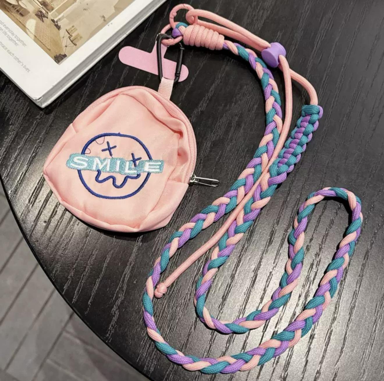 [Pink SMILE coin purse] + hanging tablets